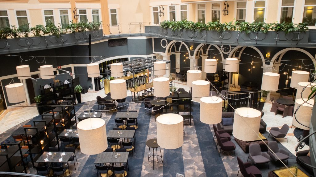 Scandic Star's atrium courtyard, with its 30-meter distance to the glass roof, allows natural light to stream in through the glass facade, creating a delightful atmosphere.