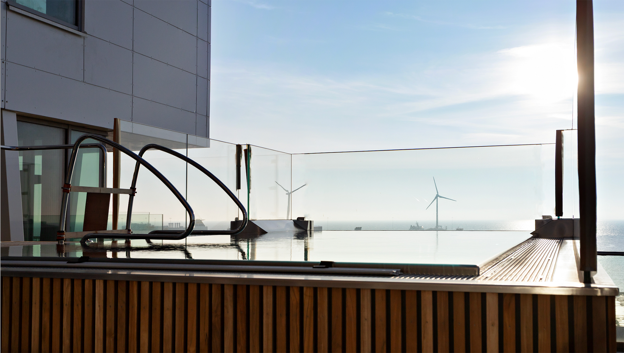 Rooftop pool area at Willow Hotel Trelleborg with sea views
